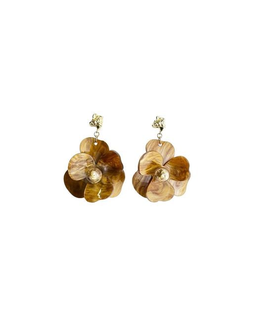 Paisie Metallic Golden Petal Drop Earrings