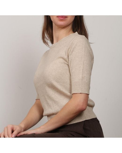 Nuvv Collection Natural Neutrals Short-Sleeve Wool & Cashmere Blend Sweater – Premium Italian Yarn