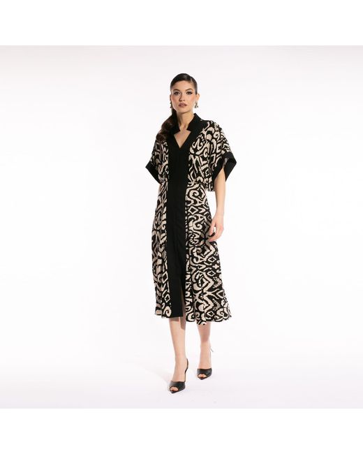 Larisa Dragna Black Neutrals Agatta Linen Dress With Contrast Insert