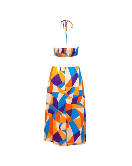 Lalipop Design Orange Halter Neck Midi Dress With Cut-Out Details