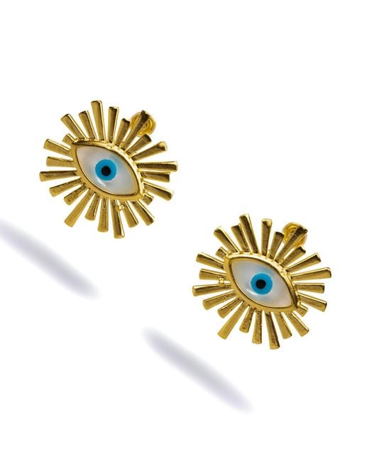 Ebru Jewelry Metallic Guardian Aura Chunky & Pearl Evil Eye Stud Earrings