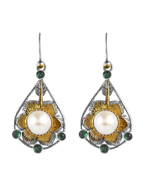 Emma Chapman Jewels Metallic Pearl Emerald Dangle Earrings