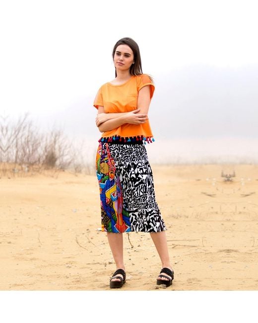 Lalipop Design Multicolor Colorful Abstract Print Pleated Midi Skirt