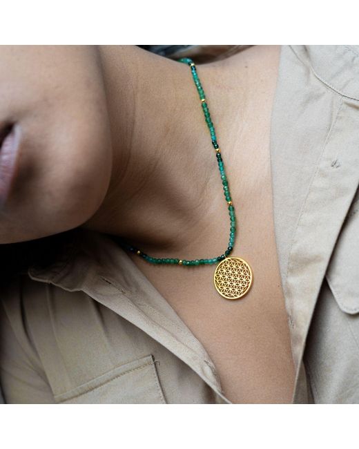 Seven Saints Metallic Joy And Prosperity Flower Of Life Necklace, Aventurine, Spinel, Chrysoprase, All Gender