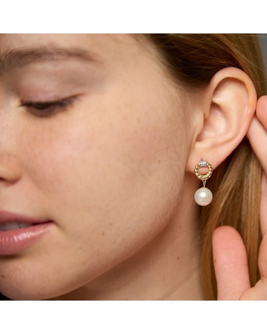 Pearls of the Orient Online Metallic Credo Twisted Circle Stud Earrings With Sparkle & Cultured Freshwater Pearl Drops
