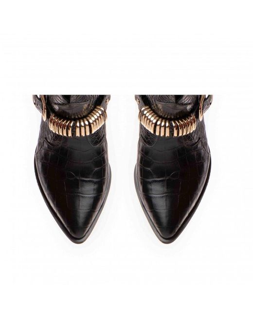 The 5Th Element Black Bronx Western Boots – Croco Leather