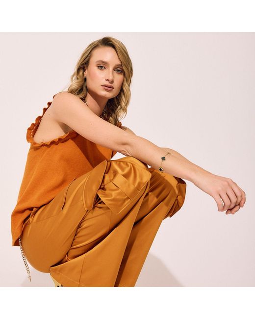 Lindsay Nicholas New York Orange Frill Crewneck Shell