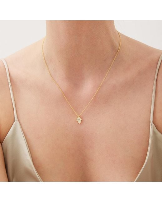 Spero London Metallic Hamsa Hand Necklace Sterling With Stone