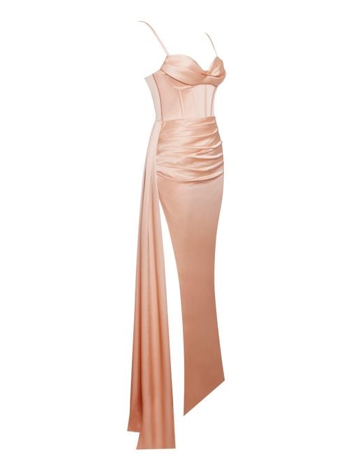 Miss Circle New York Multicolor Elayna Blush Strappy Satin Corset High Slit Gown