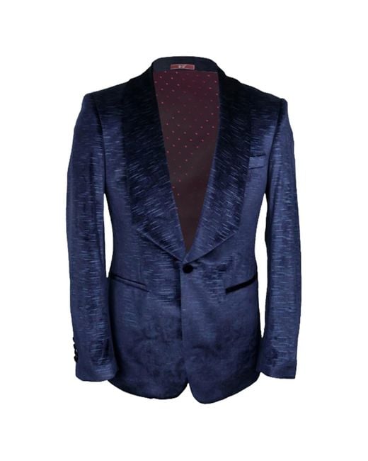 DAVID WEJ Blue Semi Plain Velvet Shawl Lapel Blazer – Royal for men