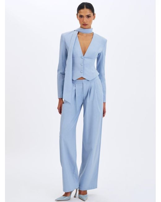Miss Circle New York Blue Renley Sky Pinstripe Peplum Blazer