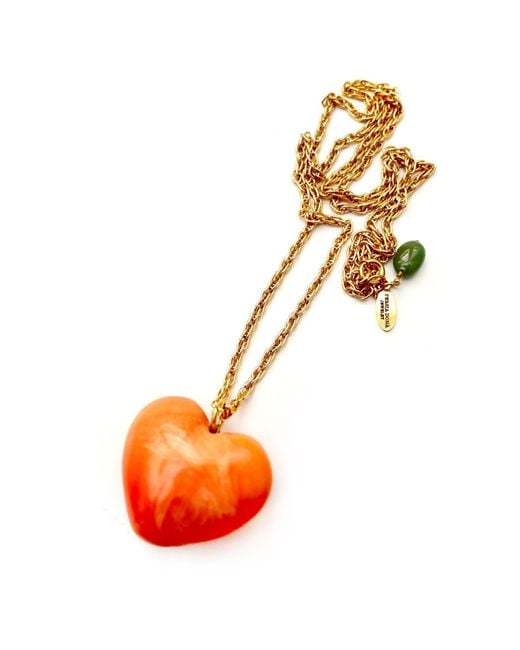 Persia Dona Jewelry Orange Puffy Heart Pendant Necklace