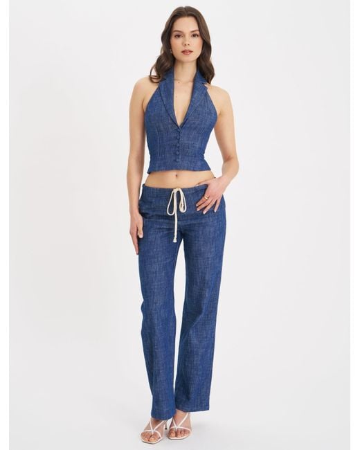 Miss Circle New York Blue Rafaella Ruched Back Cotton Denim Suit Vest