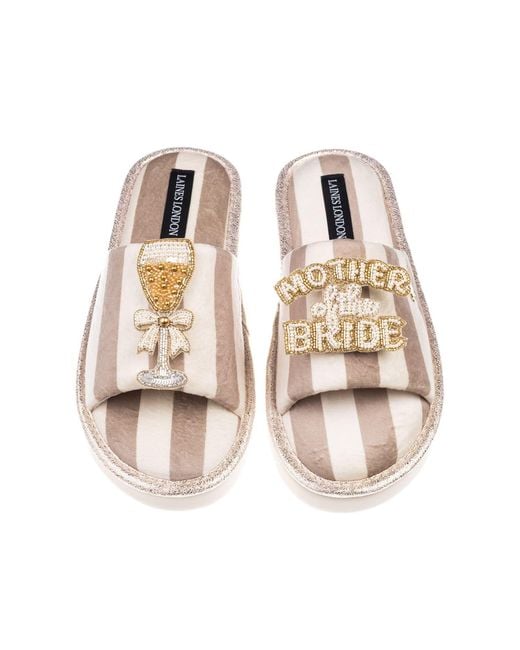 Laines London Multicolor Neutrals Flatform Stripe Open Toe Slippers With Mother Of The Bride Brooches