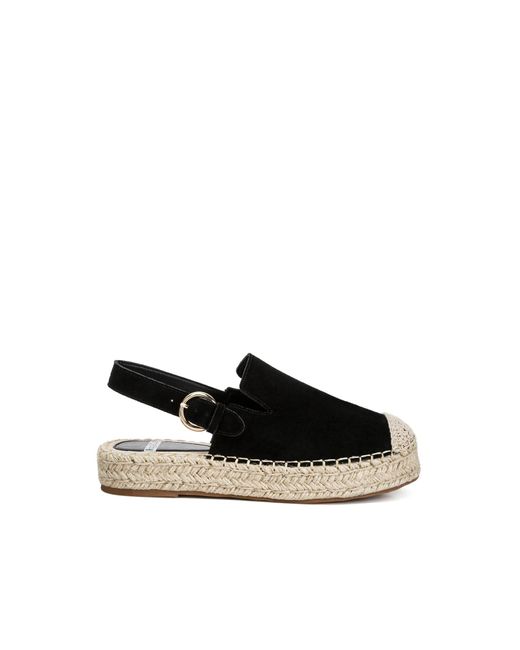 Rag & Co Black Affie Genuine Suede Slingback Strap Espadrilles