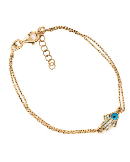 Ebru Jewelry Metallic Minimalist Sparkly Hamsa Hand & Evil Eye Bracelet