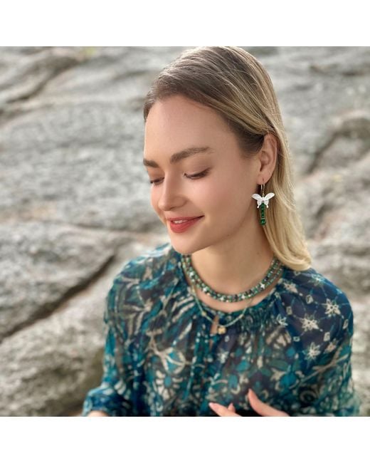Farra Green Butterfly-Shaped Shell With Malachite Statement Earrings