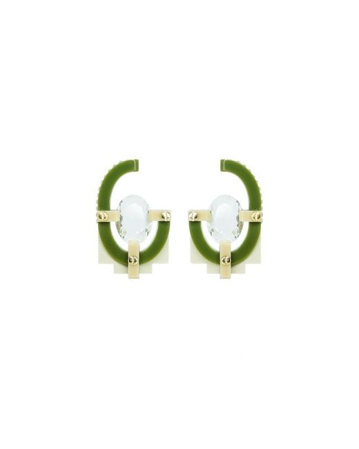 Gissa Bicalho Green Handmade Acrylic Earring With Oval Cut Stone Clay