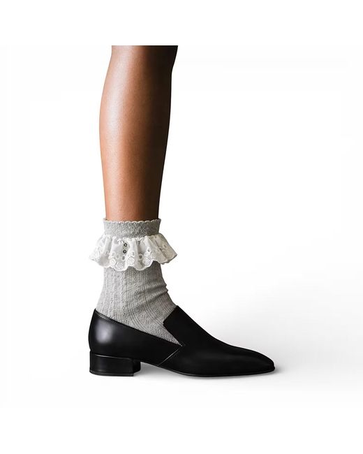 HIGH HEEL JUNGLE by KATHRYN EISMAN Gray Bobby Lace Frill Trim Cotton Bobby Socks