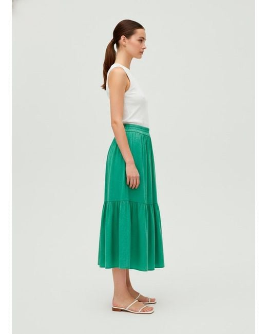 Conquista Green Emerald Tiered Midi Skirt