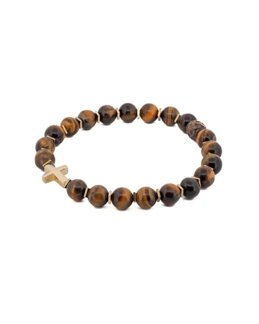 Ebru Jewelry Brown Cross Tiger's Eye Beaded Bracelet for men