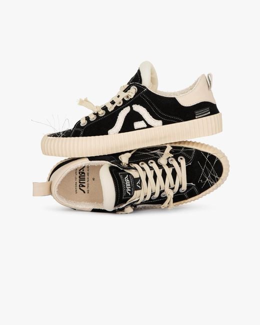 Springa | Unique Vulcanized Sneakers Italian Handmade Black Wavy Suede Embroidery Sneakers for men
