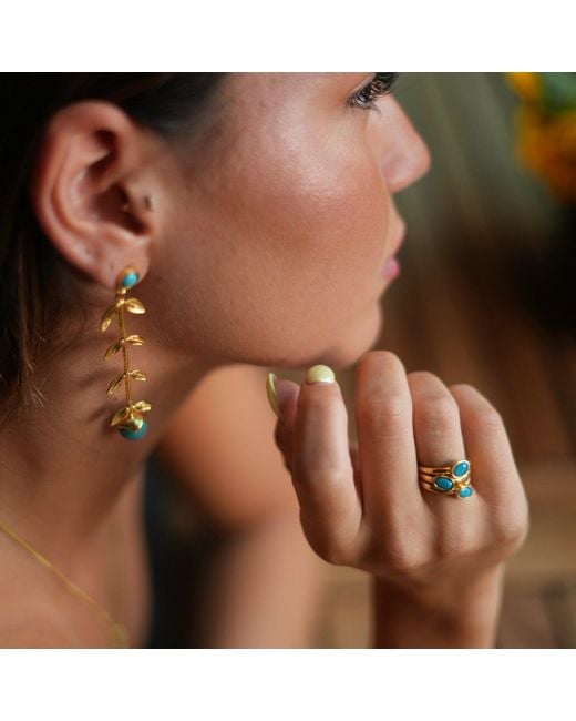 Ebru Jewelry Metallic Trio Gemstone & Stylish Adjustable Cocktail Ring
