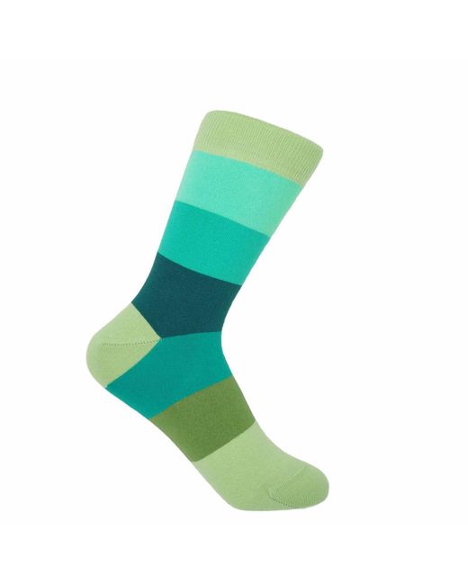 Peper Harow - Made in England Green Block Stripe Earth Luxury Crew & Trainer Socks Bundle
