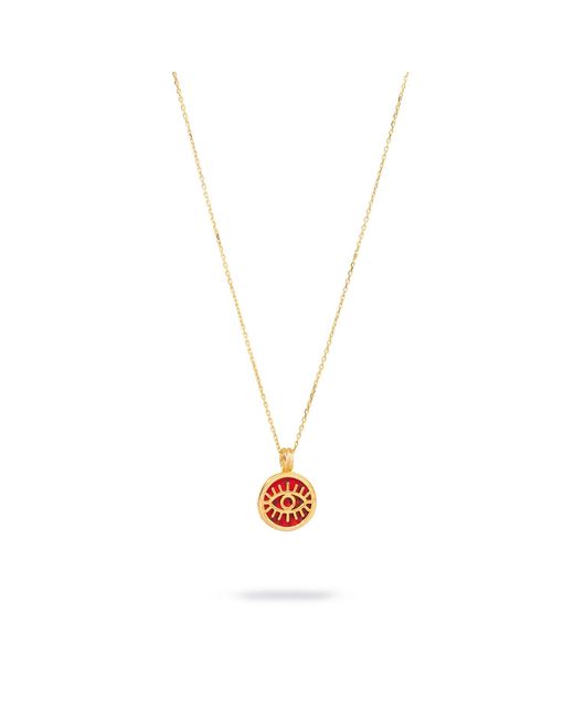 Ebru Jewelry Pink Coral & Round Evil Eye Pendant Talisman Necklace