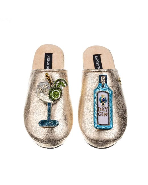 Laines London Blue Softie Slippers With Sapphire Gin Brooches