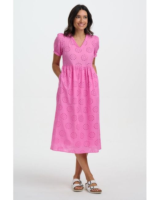 Sugarhill Pink Kim Broderie Anglaise, Midi Smock Dress