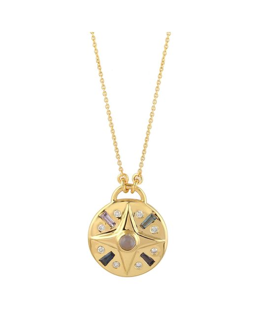 Artisan Metallic 18k Yellow Gold Moonstone Sapphire Topaz Iolite Diamond Necklace Handmade Jewelry
