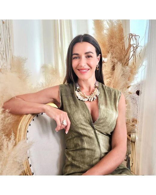 Farra Metallic Giant Shell Pendant With Silk Ribbon Statement Necklace