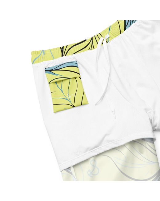Anchor and Crew Yellow Exotic Leaves Pattern Recycled Fabric Swim Shorts for men