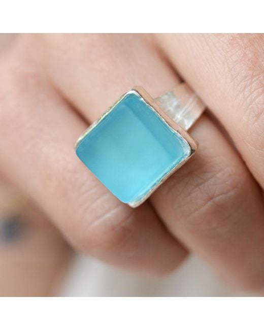 Smart Glass Jewelry Blue Recycled Gin Bottle Cube Ring Aqua