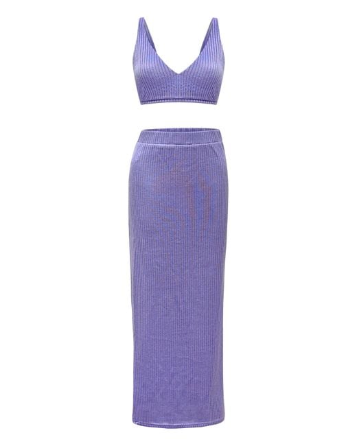 Why Mary Purple Knitted Crop Top & Maxi Pencil Skirt Set