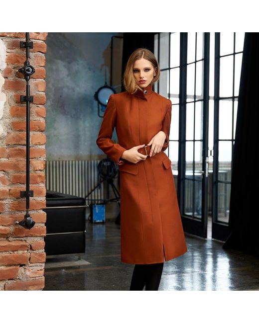 AVENUE No.29 Brown Midi Length Wool Coat With Belt