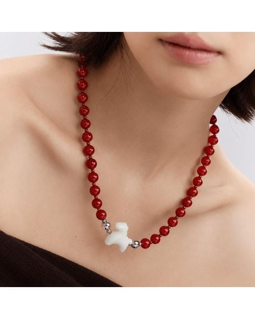 Ormiro Red Lucky Horse Carnelian & Jade Beaded Necklace