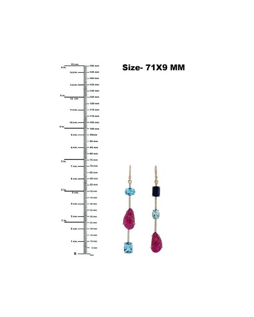 Artisan Pink Carved Ruby, Topaz & Iolite Diamond Drop Earrings