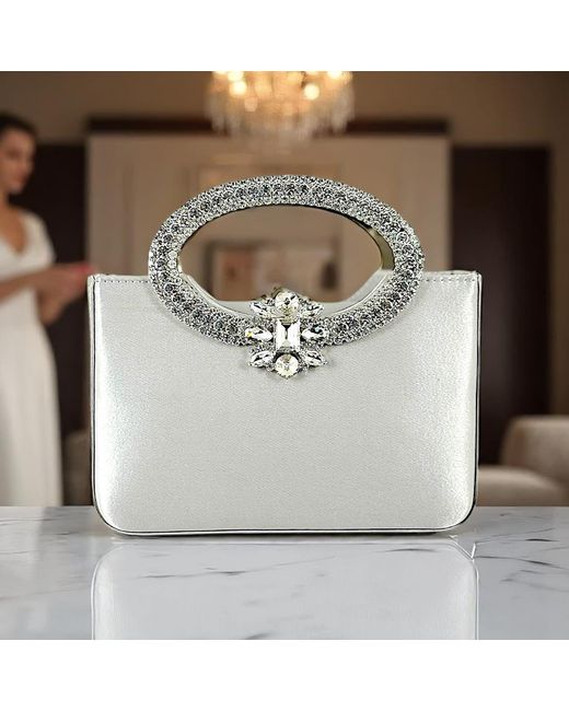 DAMAPREZIOSA Metallic Dama Venus Satin Jewel Clutch