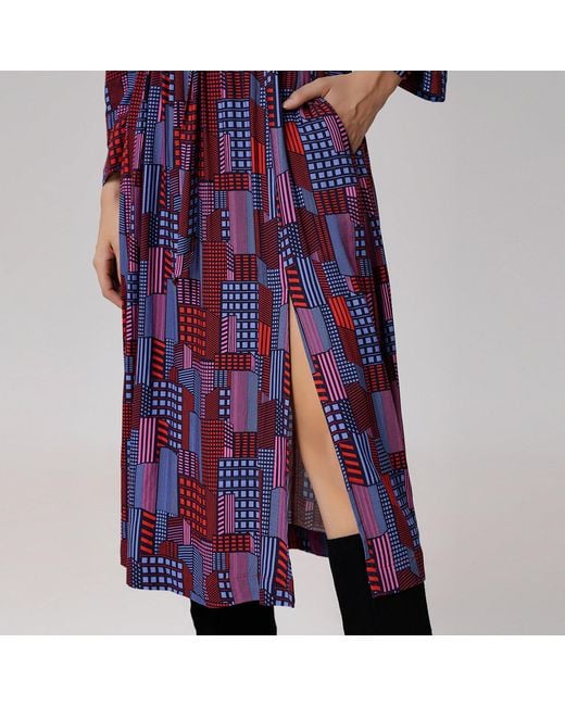 Smart and Joy Purple Geometric Print Viscose Midi Shirt Dress