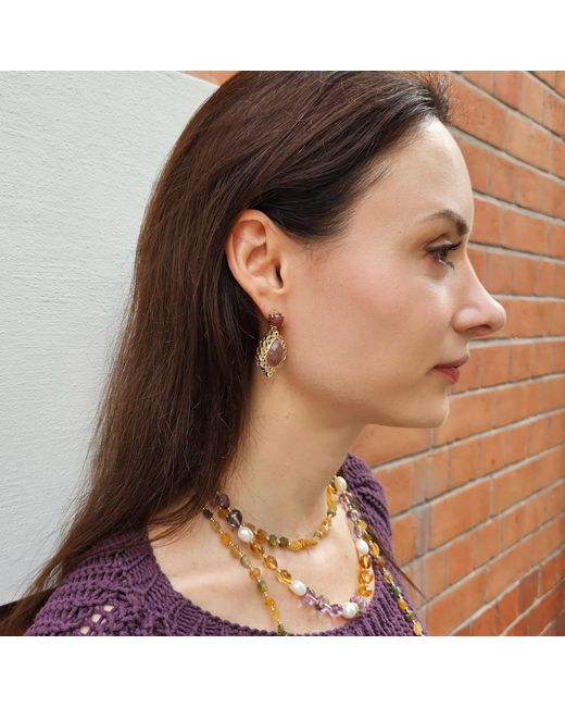 Farra Brown Strawberry Quartz Victoria Style Earrings