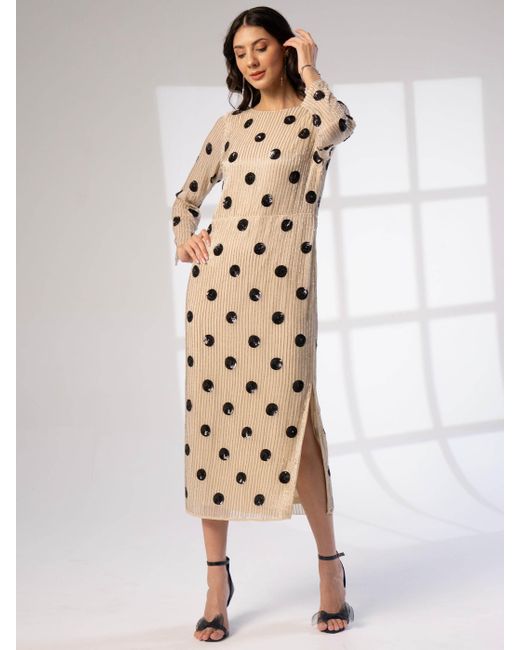 Rose & Nancy Natural Merrin Ivory Polka Dot Hand Beaded Midi Dress