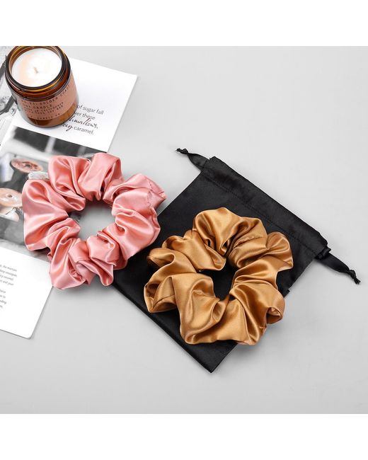 Soft Strokes Silk Metallic Neutrals Pure Mulberry Silk French Scrunchie Set Of Five