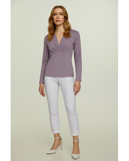 Conquista Purple Soft Heathered Knit V-Neck Top
