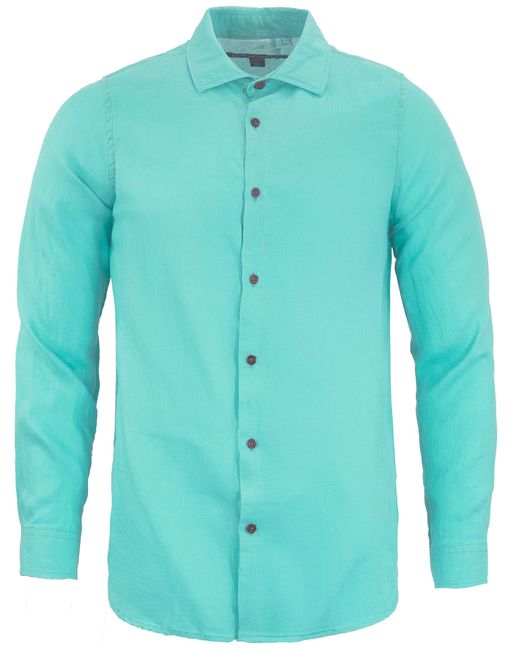 Lords of Harlech Blue Lionel Linen Button Down Shirt for men