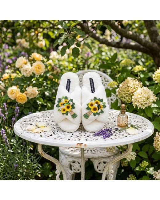 Laines London Metallic Neutrals Classic Laines Slippers With Bouquet Brooches