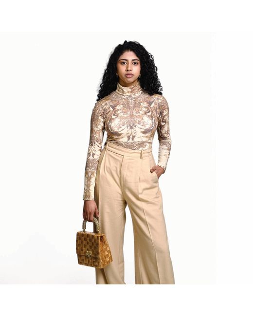 Lior Gabriel Natural And Abstract Patterned Long-Sleeve Turtleneck Top