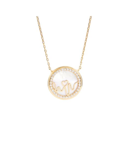 BLOOMTINE | Earth Angel HQ Metallic Loves Frequency 18K Solid Natural Diamond & Mother Of Pearl Heartbeat Necklace