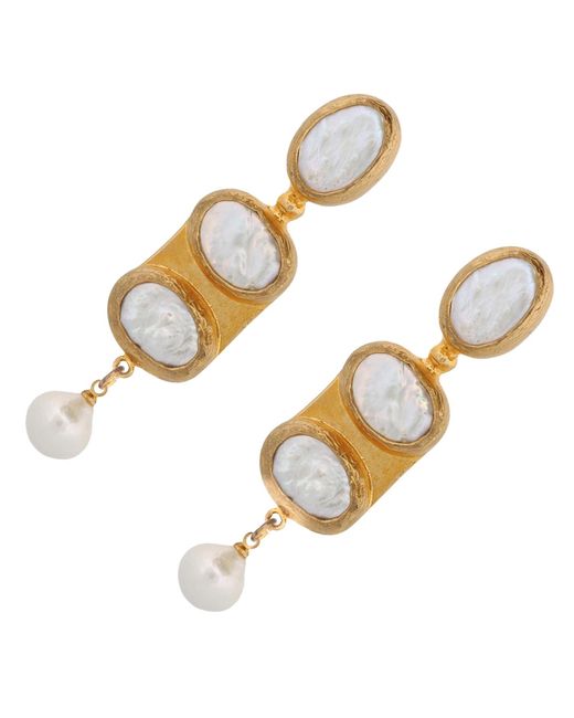 Ebru Jewelry Metallic Cleopatra Pearl & Gold Design Dangle Earrings